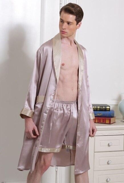 Men Silk Robe 100% Pure Silk Mens Rob Box Briefs Set Sleepwear Nightgown Robes Size L XL XXL