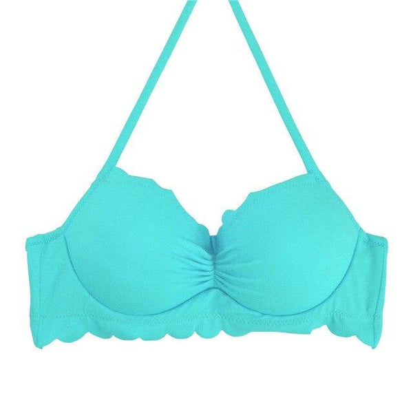 M&M 2019 Sexy Halter Bikinis Top Push Up Padded Summer Swimwear Print Swimsuit Solid Beachwear Sport Bandage Bathing Suit T604