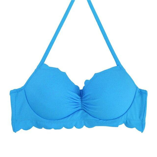 M&M 2019 Sexy Halter Bikinis Top Push Up Padded Summer Swimwear Print Swimsuit Solid Beachwear Sport Bandage Bathing Suit T604