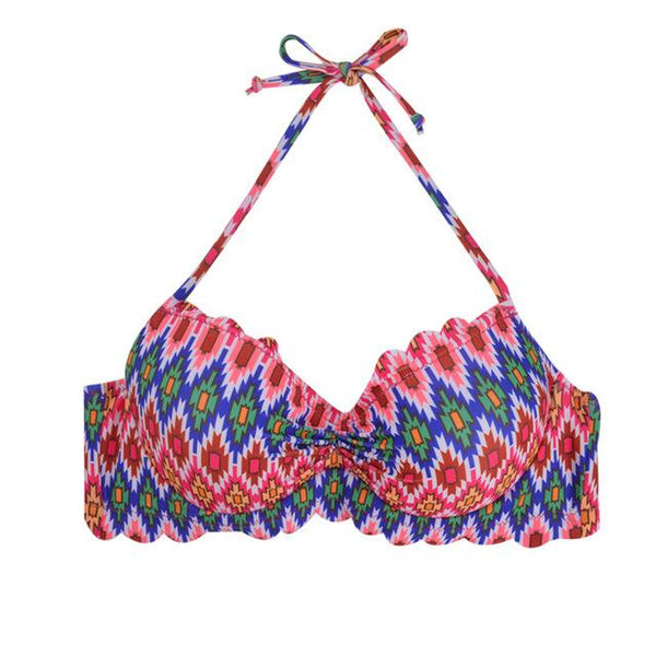 M&M 2019 Sexy Halter Bikinis Top Push Up Padded Summer Swimwear Print Swimsuit Solid Beachwear Sport Bandage Bathing Suit T604