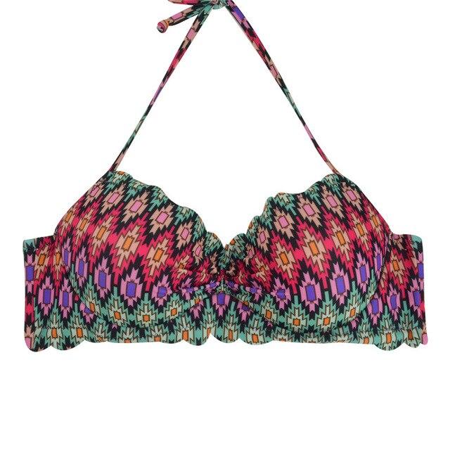 M&M 2019 Sexy Halter Bikinis Top Push Up Padded Summer Swimwear Print Swimsuit Solid Beachwear Sport Bandage Bathing Suit T604