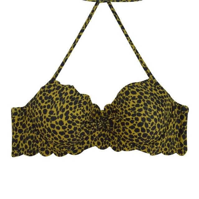 M&M 2019 Sexy Halter Bikinis Top Push Up Padded Summer Swimwear Print Swimsuit Solid Beachwear Sport Bandage Bathing Suit T604