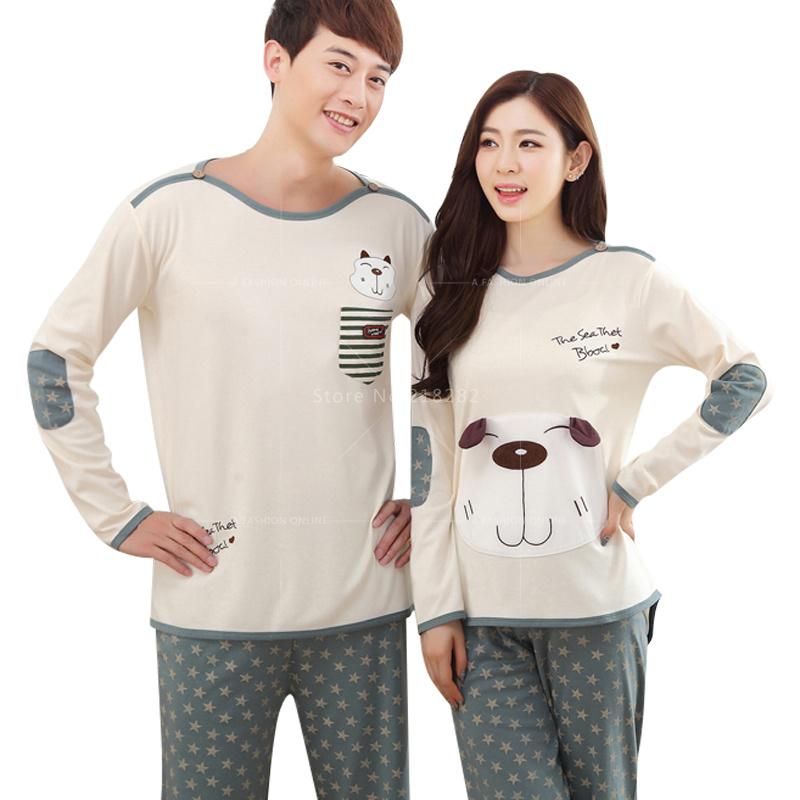 Autumn Long Sleeved Cartoon Dogs Cotton Couple Pajama Sets Women/Men Pyjamas Sleepwears Mujer Nightgown XXL Home Clothing