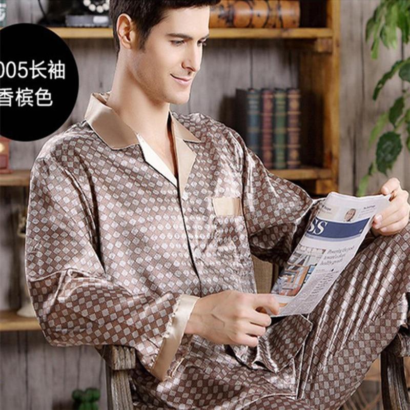 Spring Mens Stain Silk Pajama Set Pajamas Men Sleepwear Modern Style Silk Nightgown Home Male Satin Soft Cozy For Sleeping