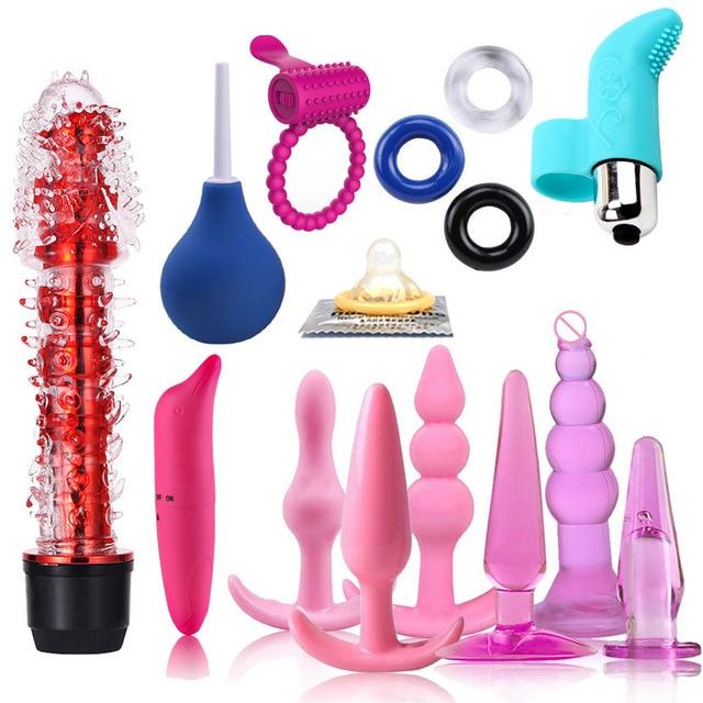 Dildo Vibrator Anal Plugs Handcuffs Whip Nipples Clip Blindfold Breast Pump BDSM Games Adult Sex Toys Kit For Couples