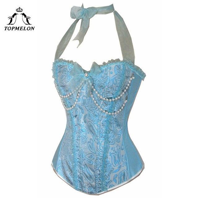 TOPMELON Steampunk Corsets and Bustiers Gothic Corselet Corset Women Bustier Beading Halter Plays Party Club Shows Corset Tops