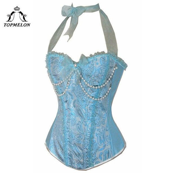 TOPMELON Steampunk Corsets and Bustiers Gothic Corselet Corset Women Bustier Beading Halter Plays Party Club Shows Corset Tops
