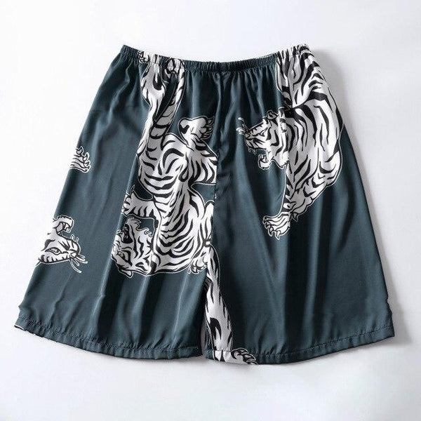 Two-Pieces Silk Nightgown Satin male Sleepwear Loose Animal Silky Long Sleeve Robe and Long Pants bathrobe set for Men