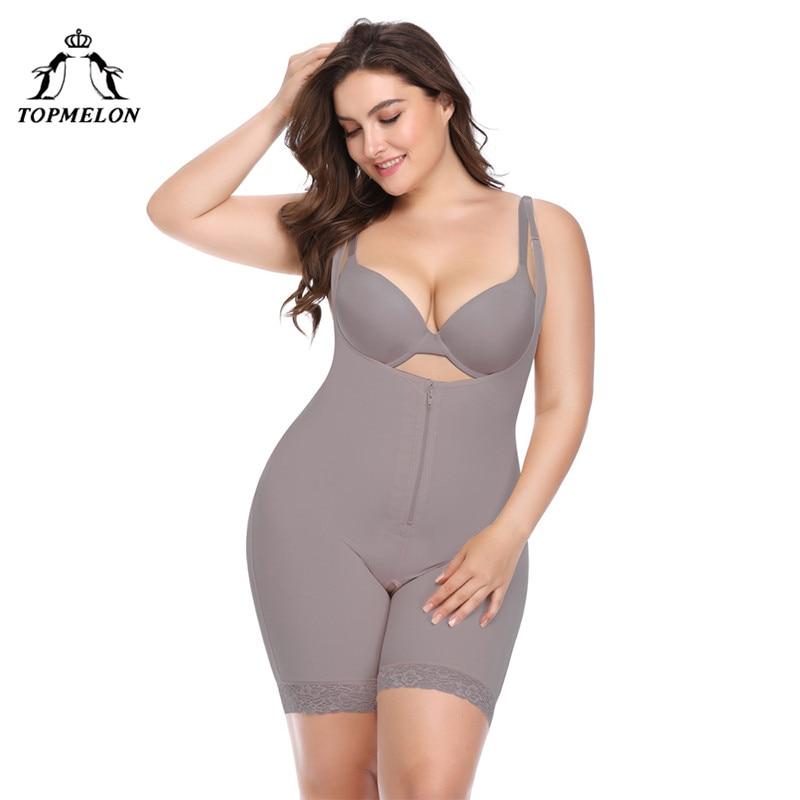 TOPMELON New Bodysuit Black Grey Beige Spendex High Quality Shapers for Women S-6XL Undebust Corset Zipper Bodyshaper