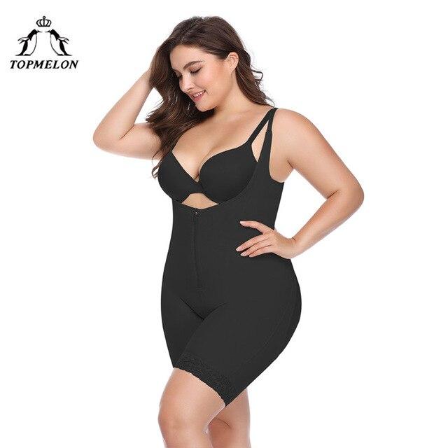 TOPMELON New Bodysuit Black Grey Beige Spendex High Quality Shapers for Women S-6XL Undebust Corset Zipper Bodyshaper