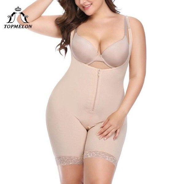 TOPMELON New Bodysuit Black Grey Beige Spendex High Quality Shapers for Women S-6XL Undebust Corset Zipper Bodyshaper