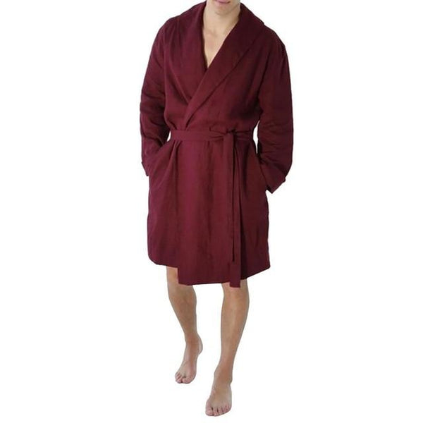 Men's Linen Pajama Casual Pure Color Cotton Linen Long Bathrobe Sexy Home Nightgown Pajamas Robe Nightgown Men Summer пижама