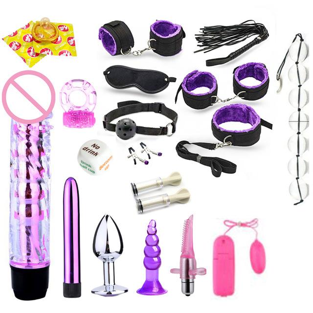 Adult Sex Product Kit Dildo Vibrator & Anal Plugs Finger Massager BDSM Slave Bandage With Ring Adult Games Sex Toys For Couples