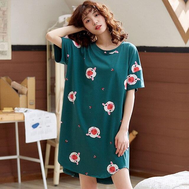 2019 Summer sleepdress Cotton Women Sleepwear Leisure Loose Long Printed Ladies Nightgown Young Girl Outwear Party Nightdress