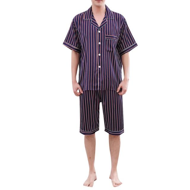 Summer Men Pyjama Set Solid Silk Striped Suit Short Sleeve Satin Shorts Pajama Man Sleepwear Spring Pajamas Male Nightgown