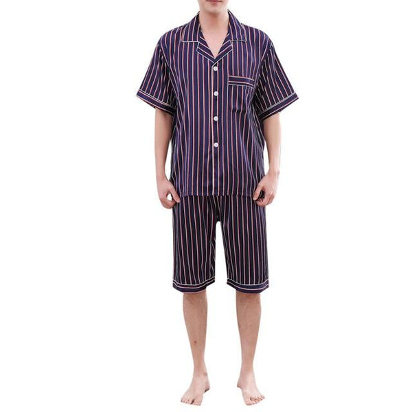 Summer Men Pyjama Set Solid Silk Striped Suit Short Sleeve Satin Shorts Pajama Man Sleepwear Spring Pajamas Male Nightgown