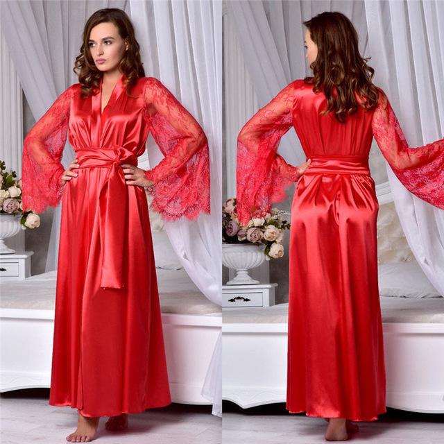 Ladies Solid Sexy Long Maxi V-Neck Lace Sleepwear Women Nightdress Lingerie Babydoll Nightgown Underwear
