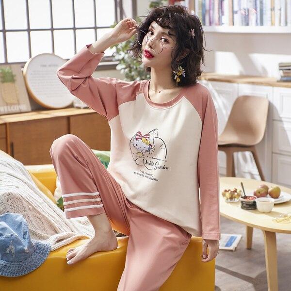 Autumn100% Cotton Long Sleeved Cartoon Print Pajamas Women's Pajamas Sets Girls Sleepwear Nightgowns Loungewear Home Clothing