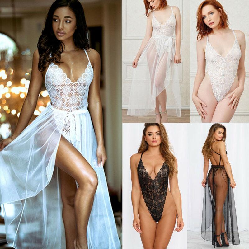Sexy Lace Lingerie Elegant Women New Ultrathin Gauze Sheer Homewear Long Dress Vintage Nightgowns Night Sleepwear Intimates