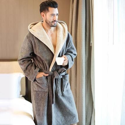 2019 New Winter Men Bathrobes Hooded Flannel Long Bath Robe Male Comfort Gray Long Home Warm Dressing Gown Vs Tmall