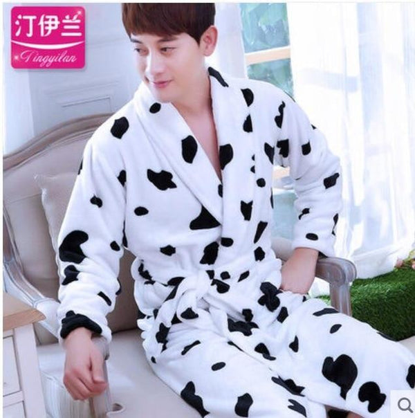 Men Casual Kimono Bathrobe Autumn Winter Flannel Long Robe Thick Warm Sleepwear Full Sleeve Nightgown Male Casual Home Wear