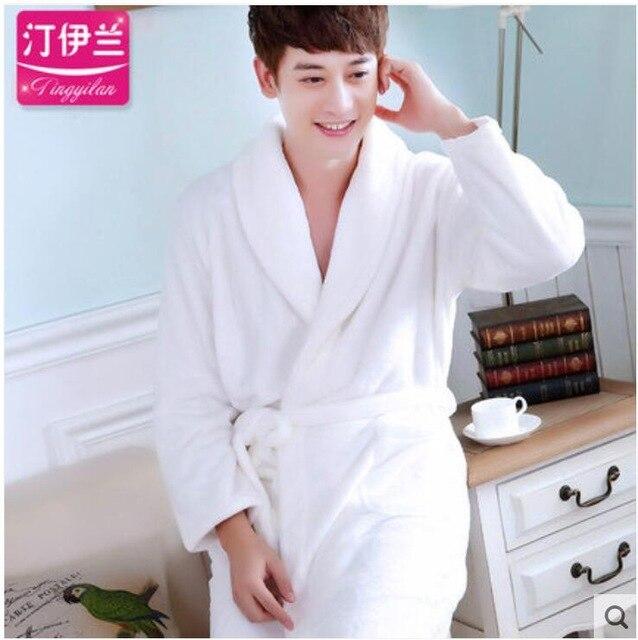 Men Casual Kimono Bathrobe Autumn Winter Flannel Long Robe Thick Warm Sleepwear Full Sleeve Nightgown Male Casual Home Wear