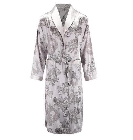 Silk nightgown Men's summer thin bathrobe Tiger nightgown Loose wedding robesilky long sleeve Sleeprobe Plus Size home wear
