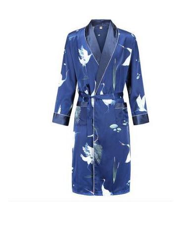 Silk nightgown Men's summer thin bathrobe Tiger nightgown Loose wedding robesilky long sleeve Sleeprobe Plus Size home wear