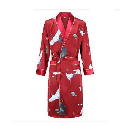 Silk nightgown Men's summer thin bathrobe Tiger nightgown Loose wedding robesilky long sleeve Sleeprobe Plus Size home wear