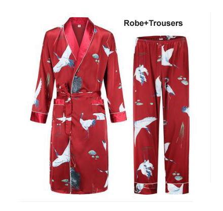 Silk nightgown Men's summer thin bathrobe Tiger nightgown Loose wedding robesilky long sleeve Sleeprobe Plus Size home wear