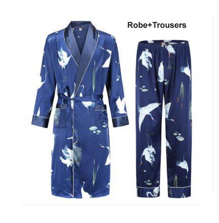 Silk nightgown Men's summer thin bathrobe Tiger nightgown Loose wedding robesilky long sleeve Sleeprobe Plus Size home wear