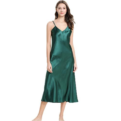 Fiklyc underwear mid-calf length sexy women's summer sleeveless long night-dress satin female nightgown sleepwear luxury design