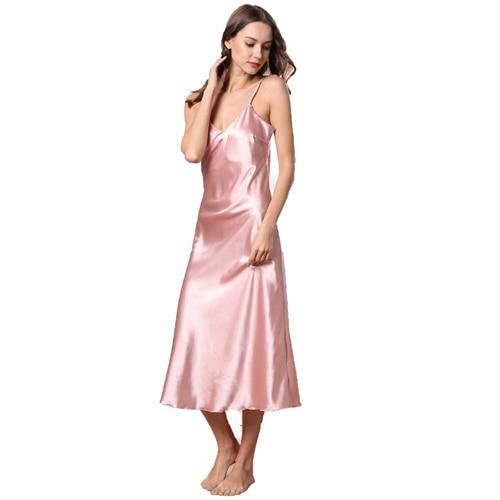 Fiklyc underwear mid-calf length sexy women's summer sleeveless long night-dress satin female nightgown sleepwear luxury design