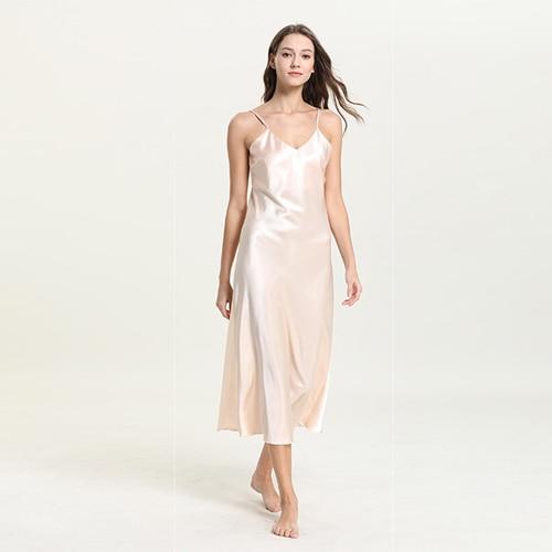 Fiklyc underwear mid-calf length sexy women's summer sleeveless long night-dress satin female nightgown sleepwear luxury design