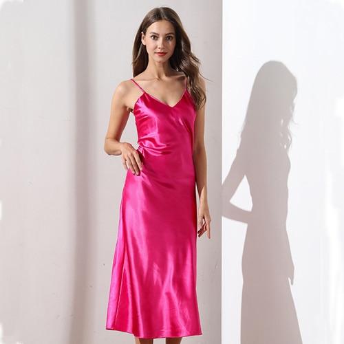 Fiklyc underwear mid-calf length sexy women's summer sleeveless long night-dress satin female nightgown sleepwear luxury design