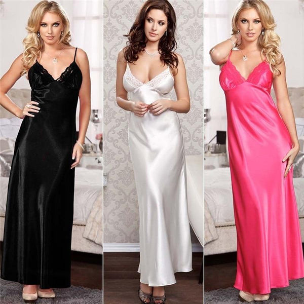 2019 New Women Satin Silk Sleepwear Nightdress Lingerie Night Dress Loose Long Solid Sleep Dress Vestidos Robe