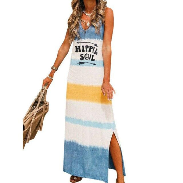 New Fashion Women's Lady Bohemia Sleeveless Summer Beach Long Maxi Dress Loose Hippie Holiday Beach Party Sun Dress