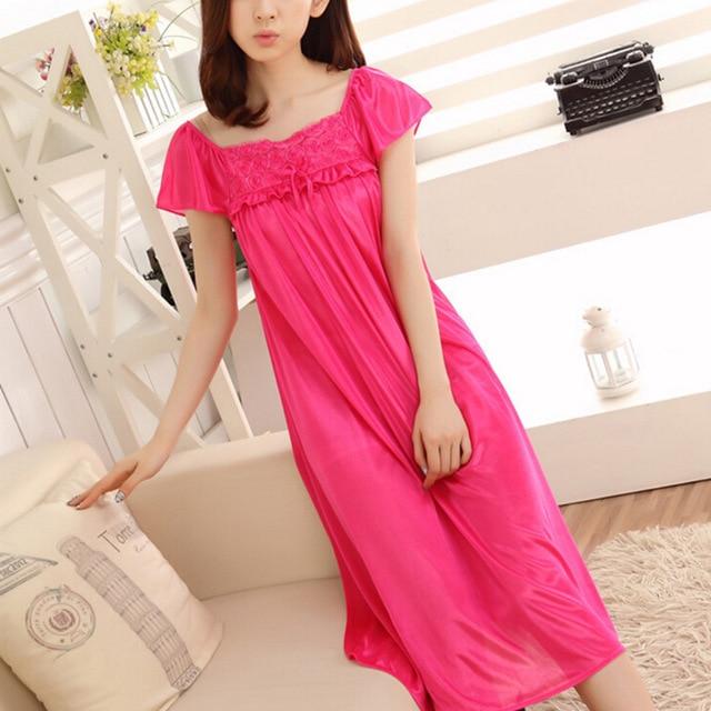 Ladies Sexy Women Long Silk Satin Night Dress Sleeveless Nighties Nightgown Nightdress Lace Sleepwear Nightwear For Women