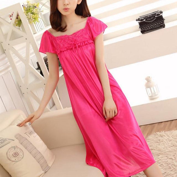 Ladies Sexy Women Long Silk Satin Night Dress Sleeveless Nighties Nightgown Nightdress Lace Sleepwear Nightwear For Women