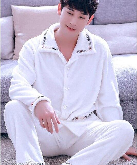 Adult Fleece Pajamas Long Sleeve Men's Thickened Flannel Homewear Coral Fleece Nightwear Male Velvet Casual Nightgown D2063