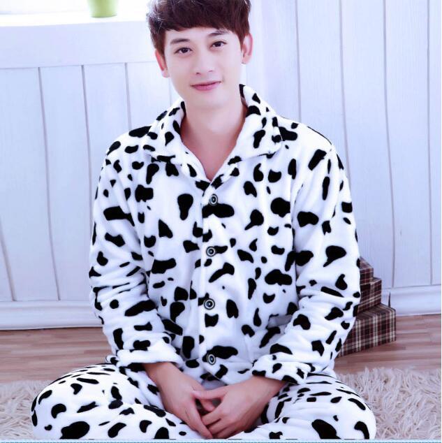 Adult Fleece Pajamas Long Sleeve Men's Thickened Flannel Homewear Coral Fleece Nightwear Male Velvet Casual Nightgown D2063