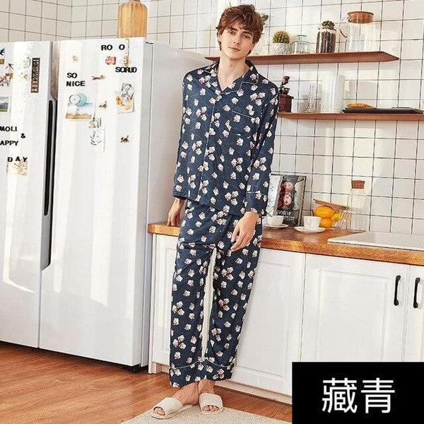 Silky Sleep Pajamas Mens Strap Shirt Pants Suit Sleepwear Sets Casual Male Home Wear Top Nightwear Sexy Robe Bath Gown L XL XXL