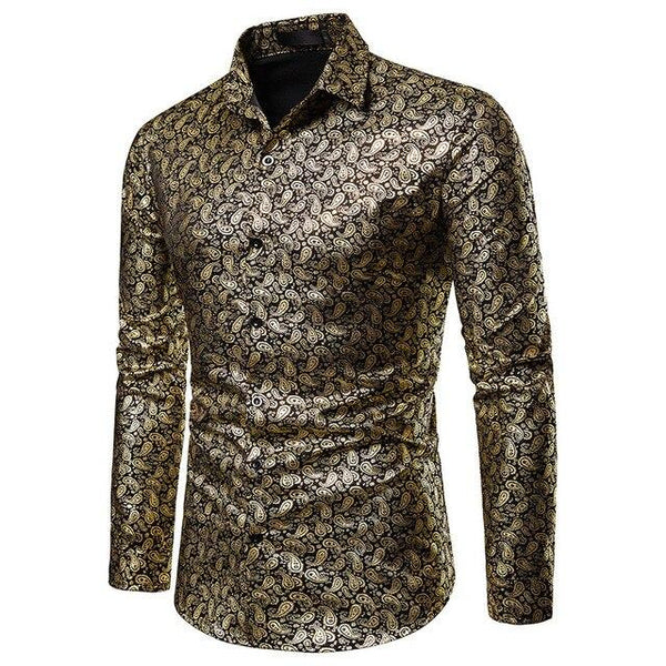 Mens Shirts Long Sleeve 2019 Night Club Party Prom Wear Dress Shirt Men Casual Golden Butterfly Printed Camisa Social Masculina