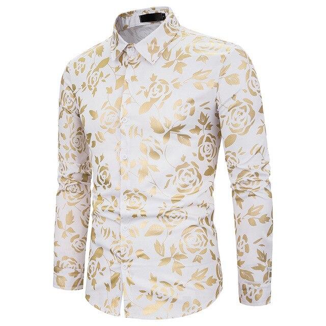 Mens Shirts Long Sleeve 2019 Night Club Party Prom Wear Dress Shirt Men Casual Golden Butterfly Printed Camisa Social Masculina