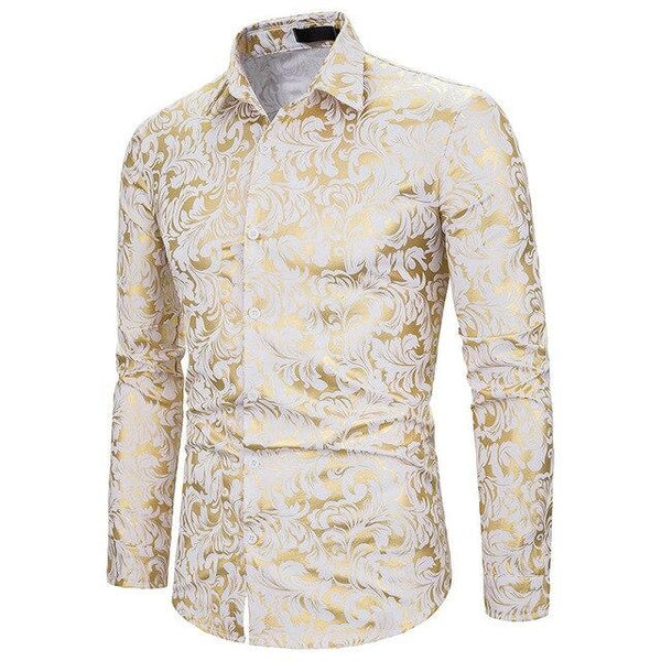 Mens Shirts Long Sleeve 2019 Night Club Party Prom Wear Dress Shirt Men Casual Golden Butterfly Printed Camisa Social Masculina