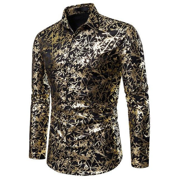 Mens Shirts Long Sleeve 2019 Night Club Party Prom Wear Dress Shirt Men Casual Golden Butterfly Printed Camisa Social Masculina