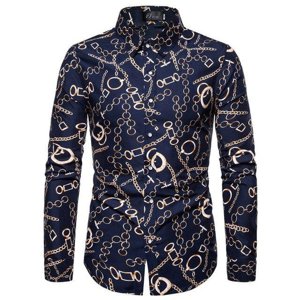 2019 Slim Fit Men Shirt Brand New Long Sleeve Print Mens Casual Shirts Night Club/Party/Prom Dress Shirt Male Clothing