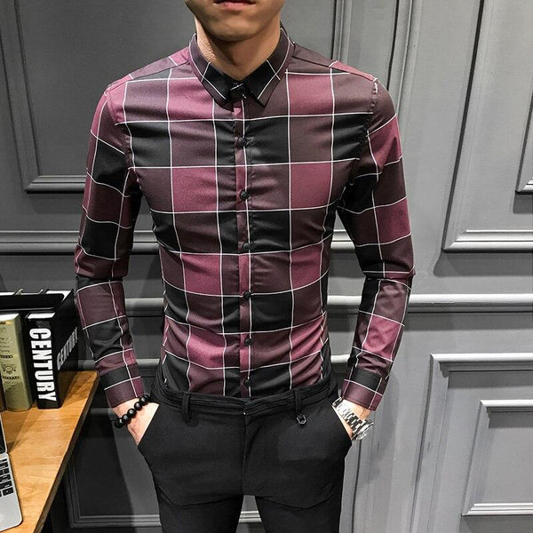 Hot Sale camisa xadrez masculina brand new 2019 slim fit men shirt all match plaid shirt dress night club prom tuxedo men 3xl-m