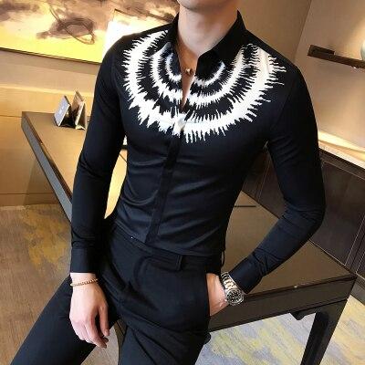 WSGYJ Digital Printed Casual Shirt Men Long Sleeve 2019 Korean Dress Slim Fit Tuxedo Shirts Night Club Work Shirt Men