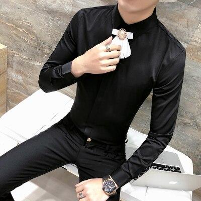 Top Quality Spring 2019 New Men Shirt Fashion Slim Fit Tuxedo Shirt Men Long Sleeve Night Club Singer Costume Dress Shirts Male